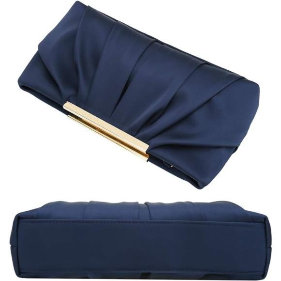 Clutch Evening Bag Elegant Pleated Satin Formal Handbag Simple Classy Purse - Picture 5 of 8